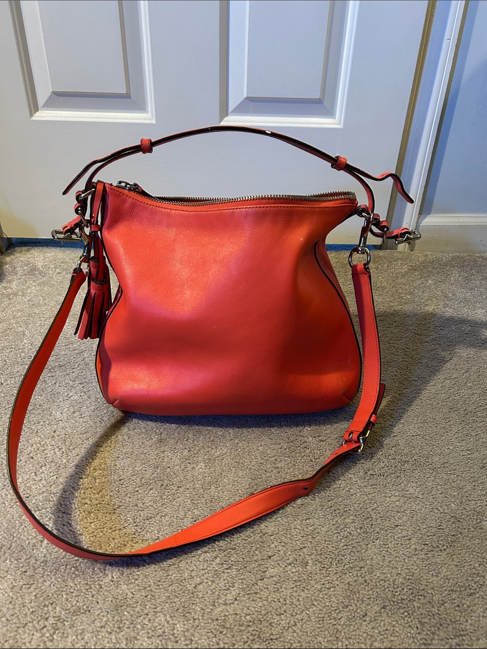 Coach Orange Pebbled Leather Shoulder Bag with Front Pocket - Picture 2 of 5
